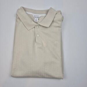 Calvin Klein Men's Polo Shirt Ribbed Short Sleeve Chalk Beige L Wicking NWT Golf